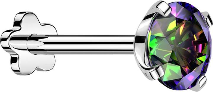 Produktbild Star Piercing Micro Threadless Labret Blume silber mit Kristall dunkel multicolor gefasst (ohne Messing, Titan G23)