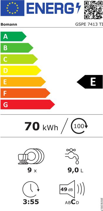 Etichetta energetica Bomann Lavastoviglie GSPE 7413