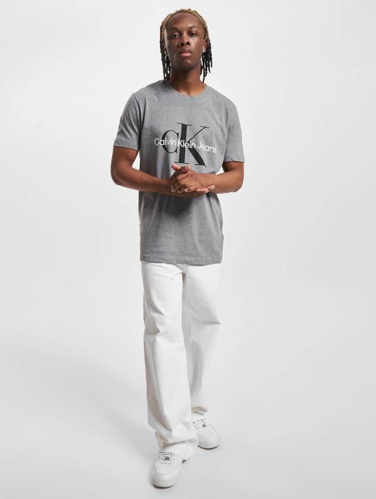 Actual product image Calvin Klein Jeans Jeans Mens T-shirt Short Sleeve Core Monologo Slim Fit, Grey (Mid Grey Heather), L (L)