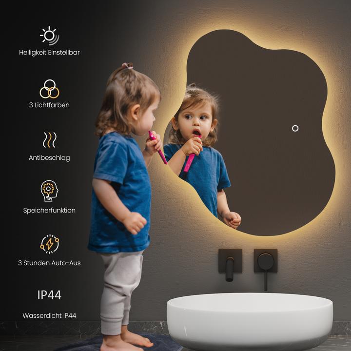 Produktbild Emke Badspiegel mit Beleuchtung 50*45cm,Beschlagfrei, 3 Farbtemperaturen(3000K-6500K) und dimmbaren