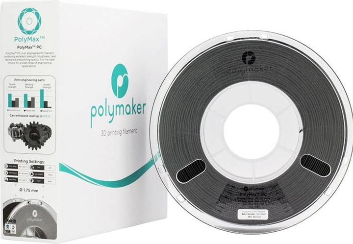 Actual product image Polymaker PC02001 Polymax Tough Filament PC (Polycarbonate) high stiffness, hit (Carbon, 1.75 mm, 750 g, Black)