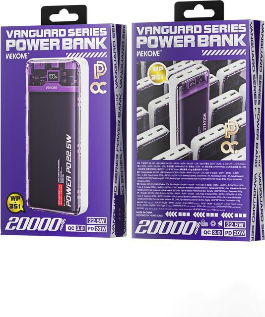 Produktbild Wekome WP-351 Vanguard-Serie – Powerbank 20000 mAh PD 20 W + QC 22,5 W (Lila / Transparent) (20000 mAh)
