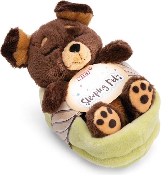 Produktbild NICI Kuscheltier Sleeping Pets brauner Hund im grünen Körbchen GREEN (11 cm)