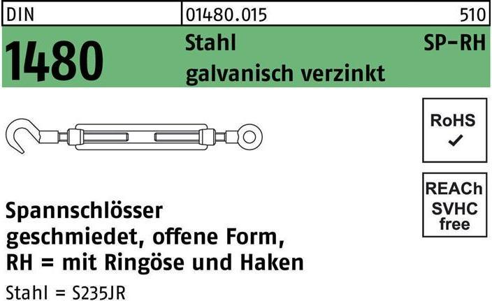 Actual product image Turnbuckle DIN 1480 open w.ring eye/hook SP-RH M 16 steel 3.6 galvanised galvanised galvanised...