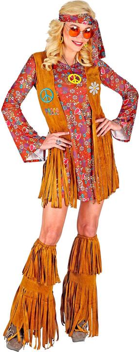 Actual product image Widmann HIPPIE (Kleid, Weste, Stirnband, Stiefelüberzieher mit Fransen), XL (XL)
