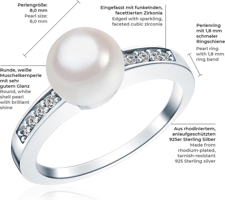 Produktbild Rafaela Donata Damen Sterling Silber Zirkonia Muschelkernperle silber - 3904 (56, 925 Silber)