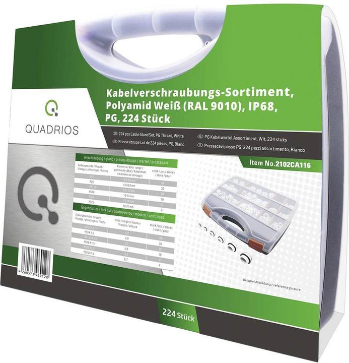 Image du produit Quadrios 2102CA116 Assortiment de presse-étoupes PA66 Blanc 224 pcs.