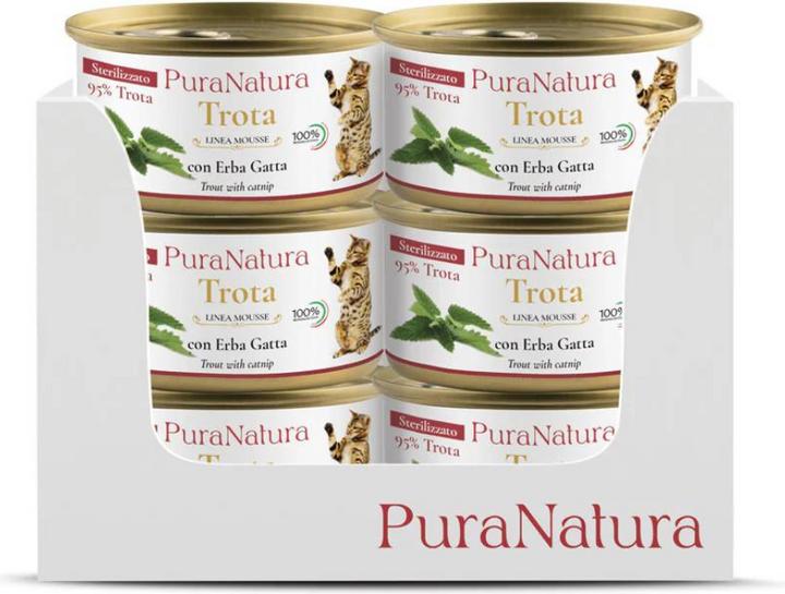 Actual product image Pura Natura Trota con Erba Gatta - Sterilizzati (Senior, Adult, 24 pcs., 85 g)