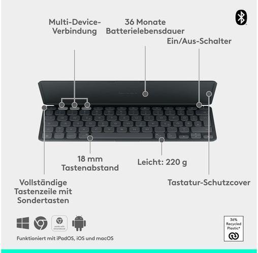 Actual product image Logitech Keys To Go 2 for iPad (CH, Wireless)