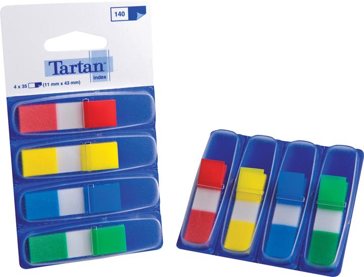 Tartan Index Mini adhesive strips, 11x43 mm, red, yellow, blue, green, 4 x 35 strips iSpender