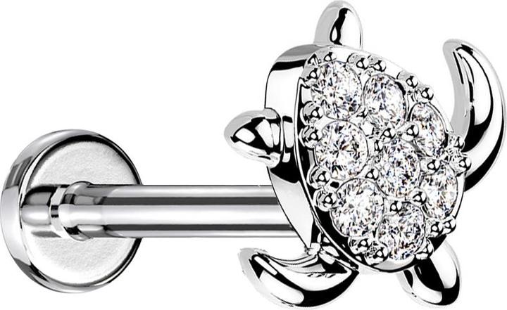 Produktbild Star Piercing Micro Labret Innengewinde silber Schildkröte Kristalle silber (Chirurgenstahl 316L, Messing)