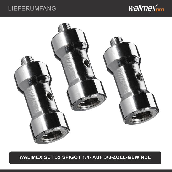 Produktbild Walimex Set 3x Spigot Gewinde Adapter 3/8" auf 1/4" Fotografie Kamera Zubehör (Stativadapter)