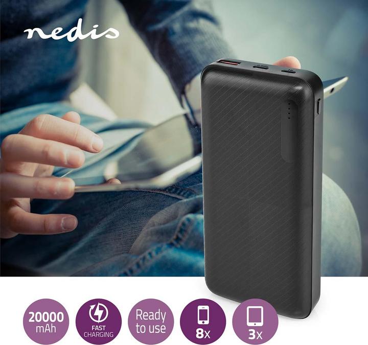 Actual product image Nedis Powerbank | 20000 mAh | 2x 3.0 A | Number of outputs: 2 | Output connection: 1x USB-A / 1x U (20000 mAh, 18 W, 74 Wh)