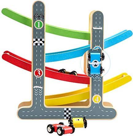 Produktbild Activity Board Spielzeug-Autobahn-Set mit 4 Mini-Autos Rennbahn Holz-Rennbahn