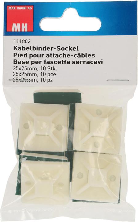 Image du produit Max Hauri Base de montage blanche 25 mm x 25 mm (Serre-câbles en plastique, 25 mm, 10 pcs)