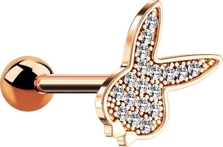 Image du produit Star Piercing Micro Barbell rosegold mit Playboy Bunny und Kristallen (Acier chirurgical 316L, Laiton)