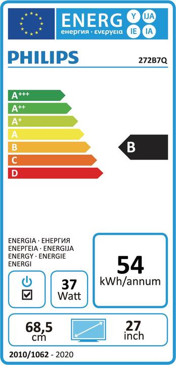 Energie-Label Philips B-line 272B7QPTKEB (2560 x 1440 Pixel, 27")