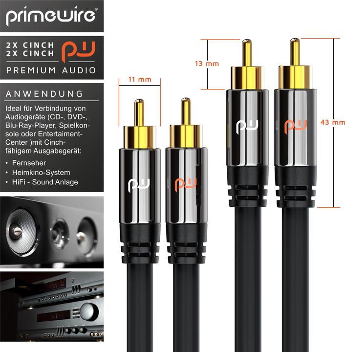 Actual product image Primewire Stereo Cinch Audio Cable, RCA, HiFi Audio Cable multiple shielded, 2x Cinch to 2x Cinch (5 m, Cinch)