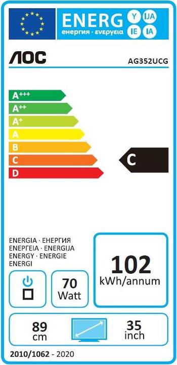 Energy Label AOC Agon Ag352ucg (3440 x 1440 pixels, 35.03")