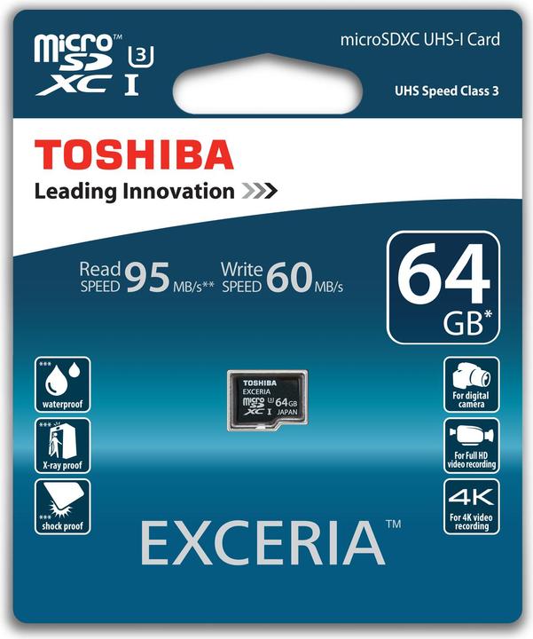 Produktbild Toshiba microSDXC Exceria UHS-I mit Adapter (64 GB, microSDXC, U3, UHS-I)