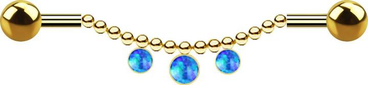 Star Piercing Barbell vergoldet zwei Kugeln Kette drei Opale blau (Chirurgenstahl 316L, ohne Messing)