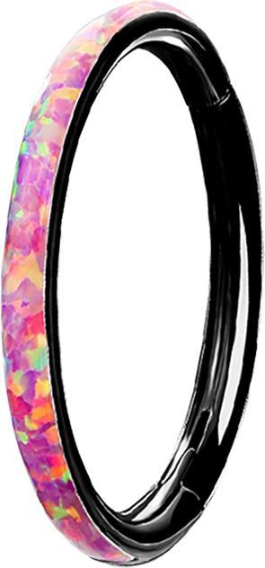 Produktbild Star Piercing Micro Segmentring klappbar schwarz seitlich Opal streifen pink (ohne Messing, Chirurgenstahl 316L)