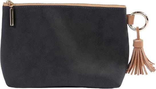 Artebene MAJOIE Kosmetiktasche klein soft schwarz – Vegane Leder-Tasche mit Karabinerhaken