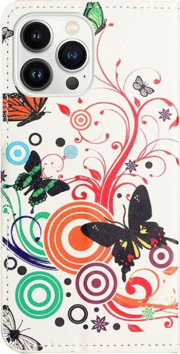 Produktbild Cover-Discount iPhone 15 Pro - Leder Etui Hülle Schmetterling weiss (Apple iPhone 15 Pro)