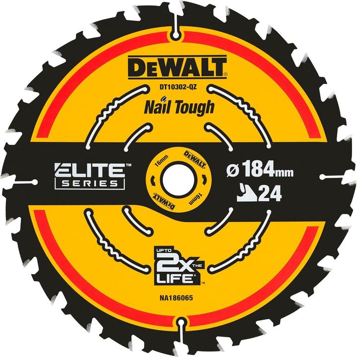 Produktbild DeWalt Kreissägeblatt (für Handkreissägen ohne Spaltkeil, Sägeblattø 184/16, 24WZ, für universellen