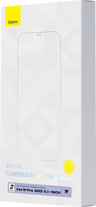Produktbild Baseus All-glass Crystal Tempered Glass EasyStick Film iP14 (Pack of 2) (2 Stück, Apple iPhone 14 Pro)
