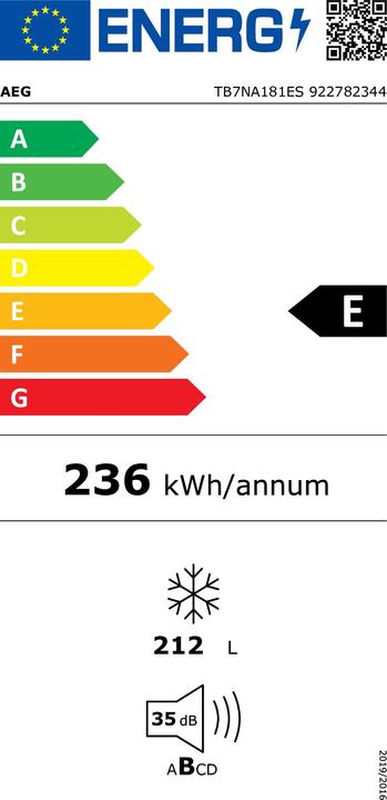 Energy Label AEG TB7NA181ES (Installation, 212 l)