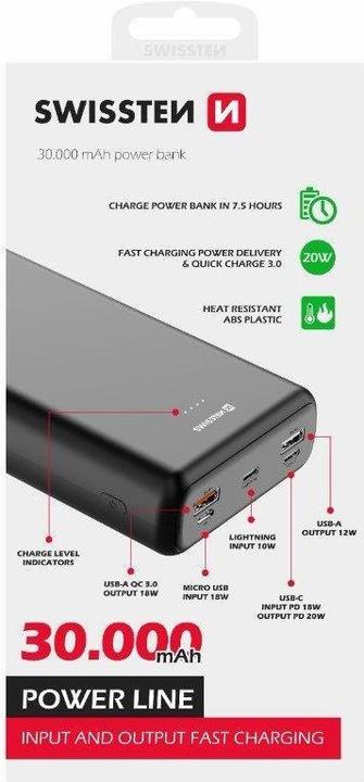Actual product image Swissten Power Line (30000 mAh, 20 W, 20 Wh)