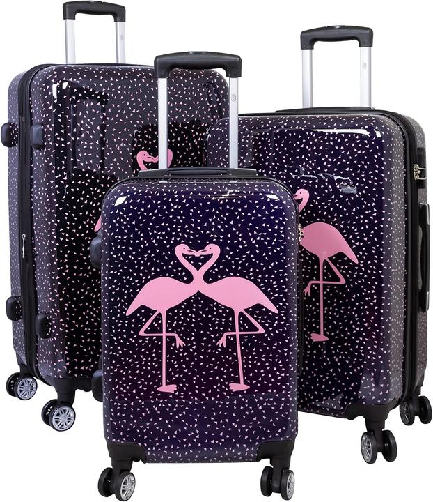 Trendyshop365 3-teiliges Hartschalen-Kofferset mit Flamingo-Motiv (94 l, Handgepäck (bis 50l), M (50 - 90l), L (90 - 115l))
