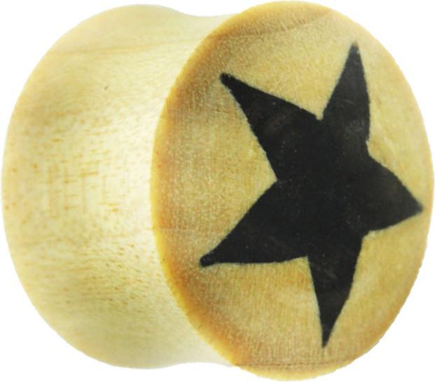 Star Piercing Flared Plug aus Krokodilholz mit schwarzem Stern (ohne Messing, Organisch)
