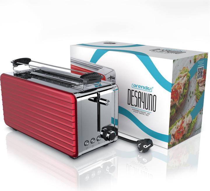 Immagine prodotto Arendo Tostapane a fessura lunga per 4 fette, 1500 W, acciaio inox, scalda panini, DESAYUNO (Spina UE)
