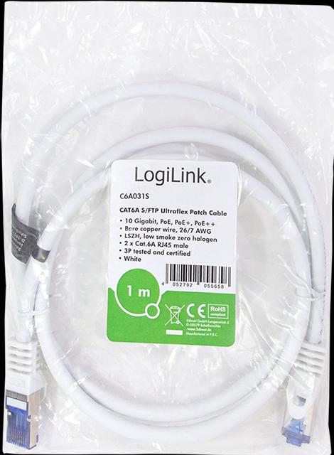 Actual product image LogiLink Patch cable Ultraflex, Cat.6A, S/FTP, 1.0 m, whiteá (S/FTP, CAT6a, 1 m)