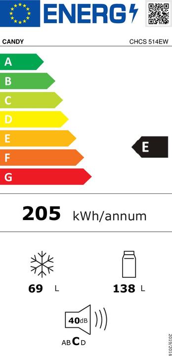 Label énergétique Candy CHCS 514EW Réfrigérateur Congélateur Installation libre 207 L E Blanc (207 l)