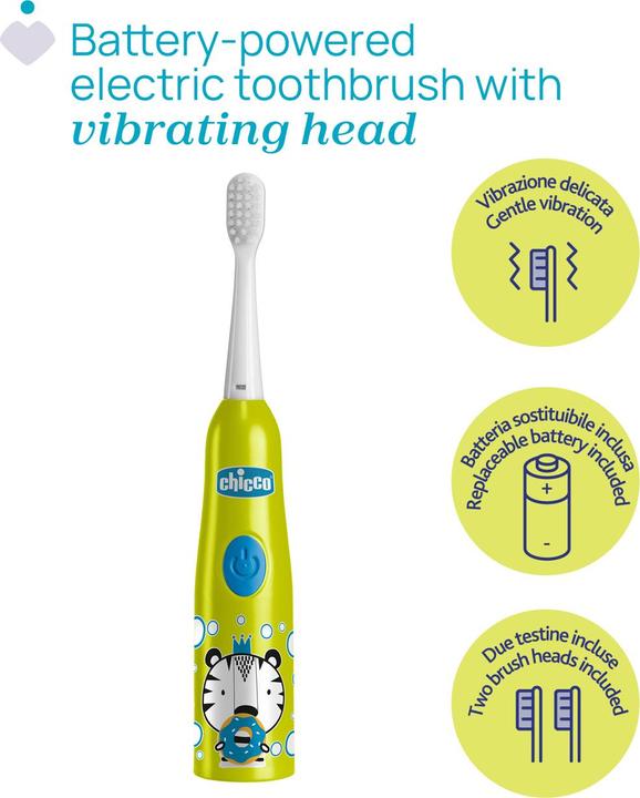 Image du produit Chicco Brosse à dents électrique, TIGER - 3Y+ - Avec pile remplaçable (Brosse à dents oscillo-rotative)