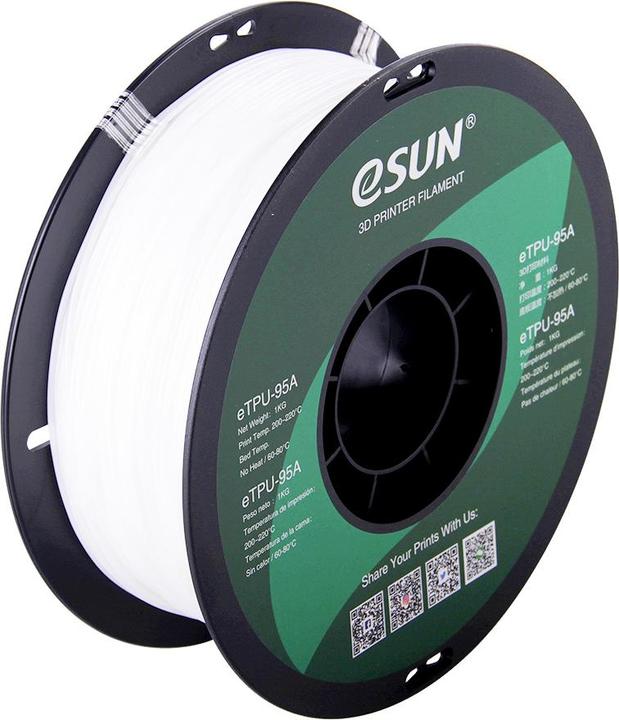 Produktbild eSUN eTPU-95A 1,75mm White 1kg 3D Filament (TPU, 1.75 mm, 1000 g, Weiss)