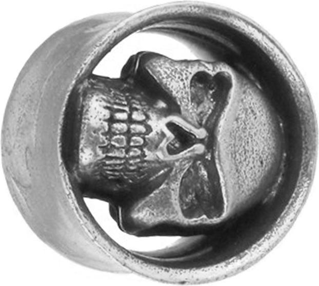 Star Piercing Flared Tunnel silber Totenkopf (Messing)