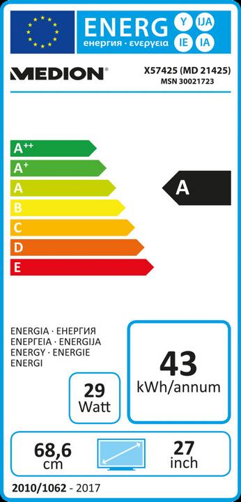 Energie-Label Medion Erazer X57425 (1920 x 1080 Pixel, 27")