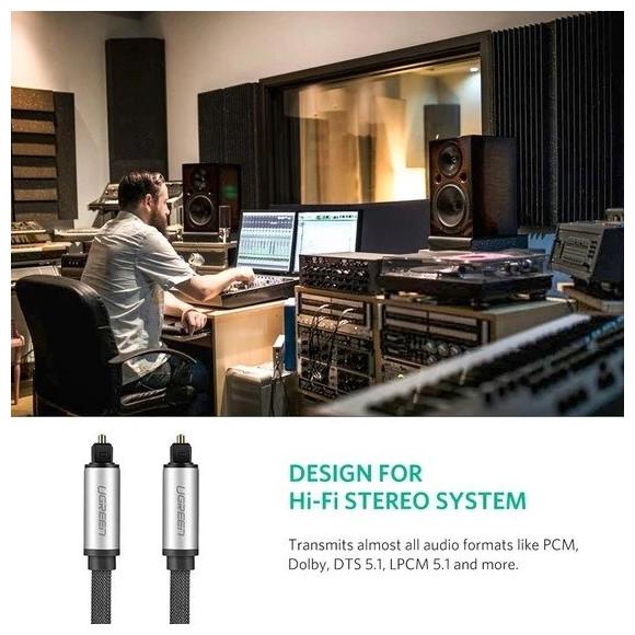 Actual product image Ugreen AV108 Toslink audio optical cable, braided aluminum, 2m (silver) (2 m, TOSLINK)