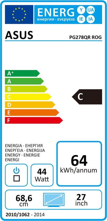 Energy Label ASUS ROG Swift PG278QR (2560 x 1440 pixels, 27")