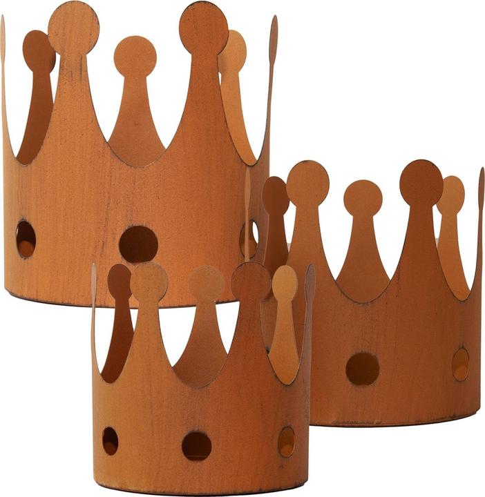 Actual product image Natura Punto 3-piece candle holder, different sizes, crown, rust look (11 x 11 x 11 cm, 15 x 15 x 15 cm, 18 x 18 x 18 cm)