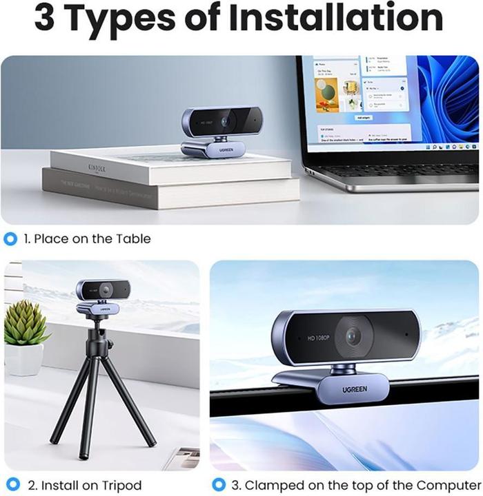 Actual product image Ugreen Kamera internetowa Kamera internetowa z mikrofonem 15728 USB (srebrna) (2.10 Mpx)