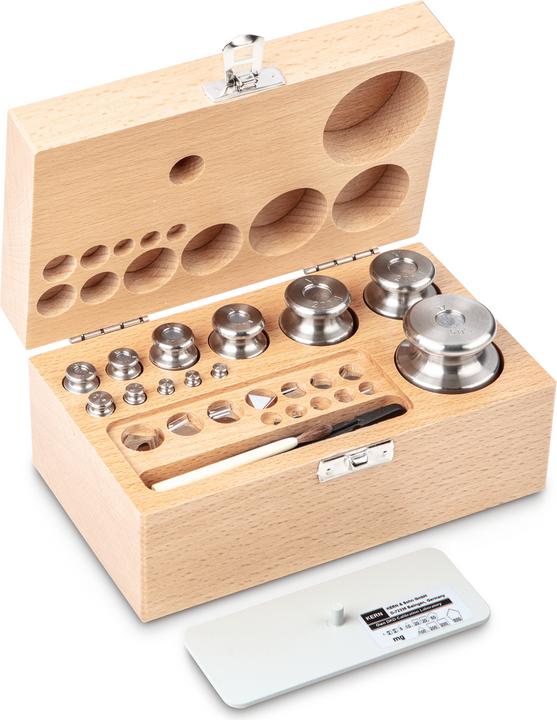 Actual product image Kern 343-05 M1 weight set, 1 mg - 500 g stainless steel, in wooden case (343-05)