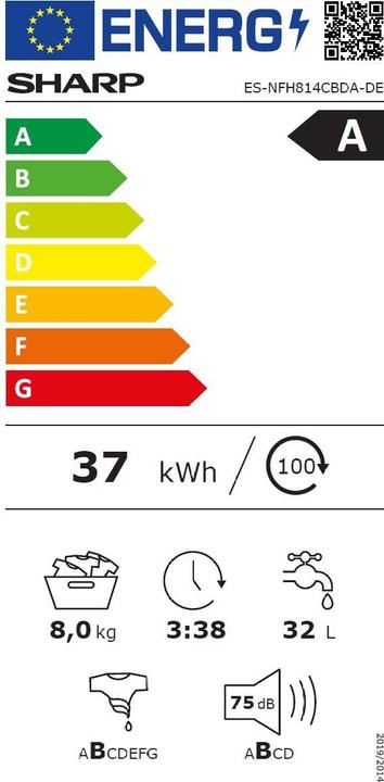 Etichetta energetica Sharp ES-NFH814CBDA-EN (8 kg, A sinistra)