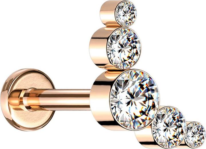Image du produit Star Piercing Micro Labret femelle rose doré cinq cristaux argentés (sans laiton, Acier chirurgical 316L)