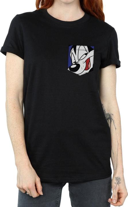 Actual product image Looney Tunes Womens/Ladies Pepe Le Pew Face Faux Pocket Cotton Boyfriend T-Shirt (M)