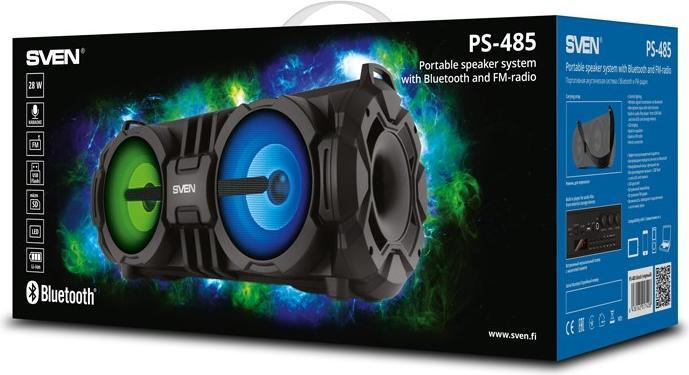 Immagine prodotto Sven PS-485, juodas, potenza di uscita 2x14W (RMS), Bluetooth, FM, USB, Micro SD, display a LED, litio ba (Batteria ricaricabile, Porta USB)